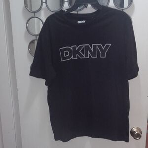DKNY Black Short Sleeve Tee with White Outline Logo